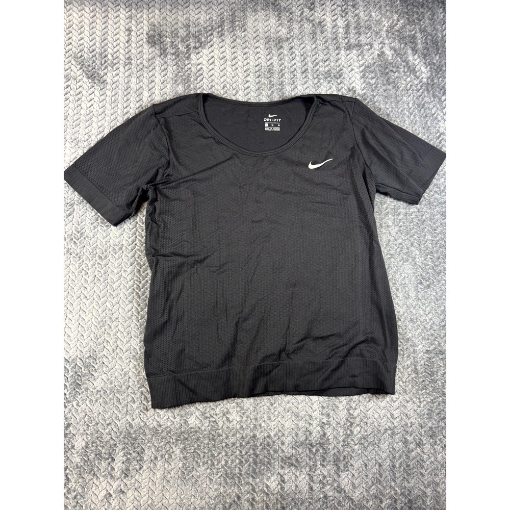 Nike Dri Fit T Shirt Womens Extra Large Black Round Neck Seamless Mesh Running